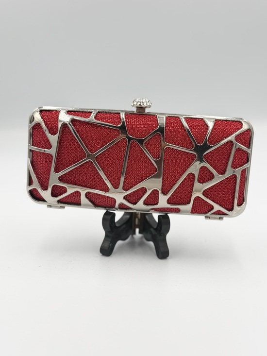Handbags - Red Geometric Metal Frame Evening Clutch